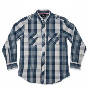 Rock‎ & Republic Plaid Stretch Men's Large Roll Tab Sleeve Button Up Shirt